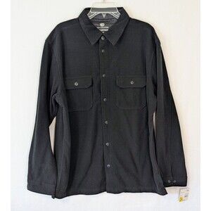 Vintage Covington Sears Men’s L Black Waffle Knit Shirt Jacket Shacket Pockets